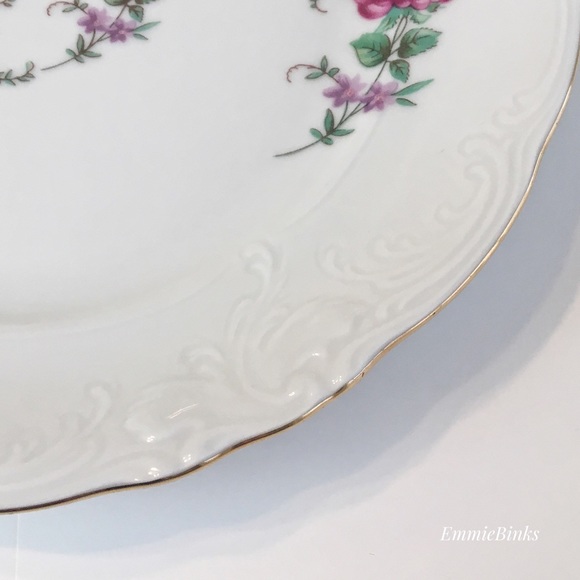 Vtg 1940s Wawel Fine Porcelain Rose Garden Gold Trim Bread & Butter Plates (2) - Picture 5 of 16